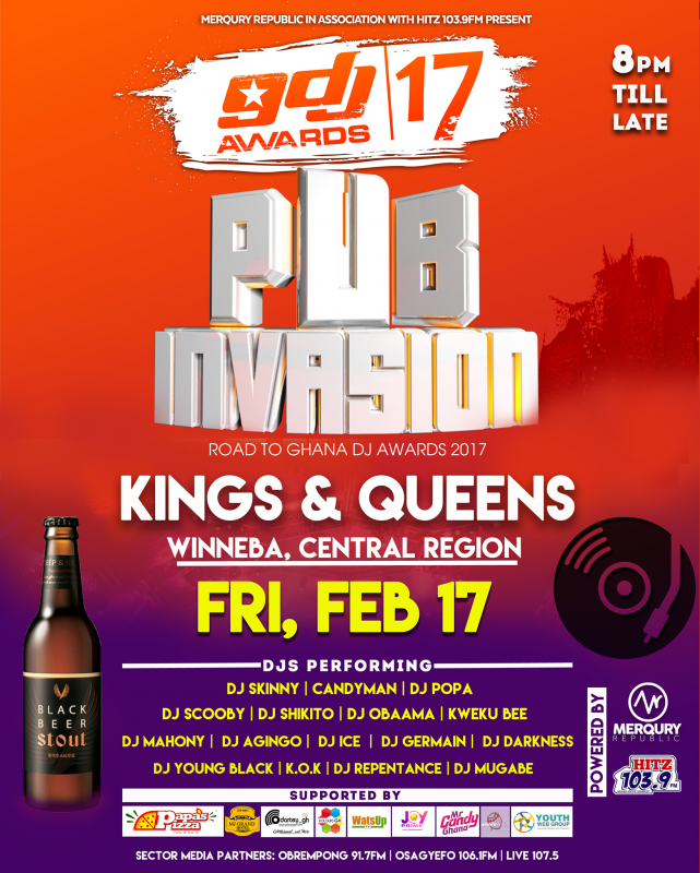 The Ghana DJ Awards Pub Invasion is live in the Central Region of Ghana this Friday