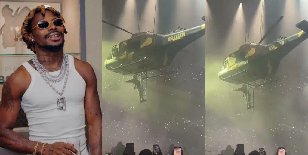 Asake Makes Grand Entrance On Helicopter At His O2 Arena Concert