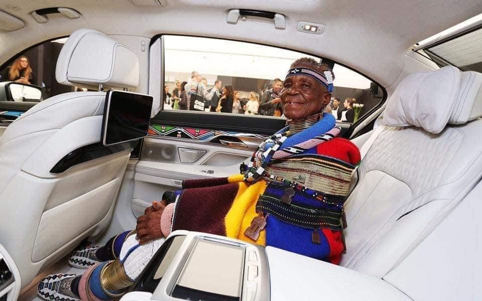 Esther Mahlangu 87 South African artist in a car