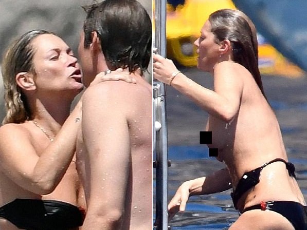 Topless Kate Moss, 43 packs on the PDA with her toyboy lover on a yacht in Capri, as it’s revealed she wants his baby (Photos)