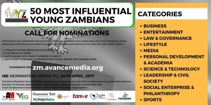 Nomination Opens for 2017 50 Most Influential Young Zambian Ranking