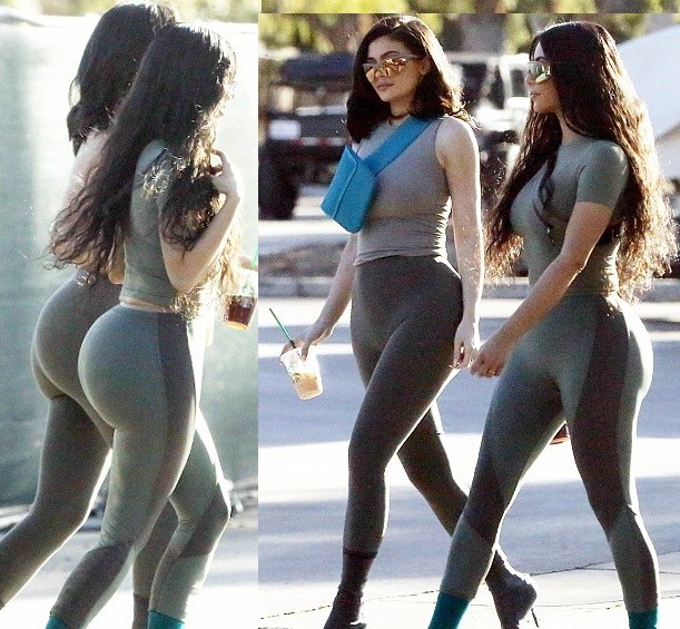 Kim Kardashian and Kylie Jenner flaunt their curves in matching skintight outfits in Calabasas (Photos)