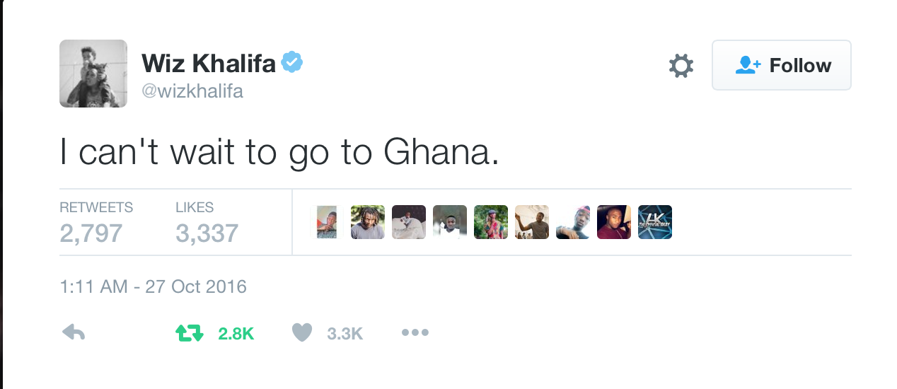 Wiz Khalifa coming to ghana tweet