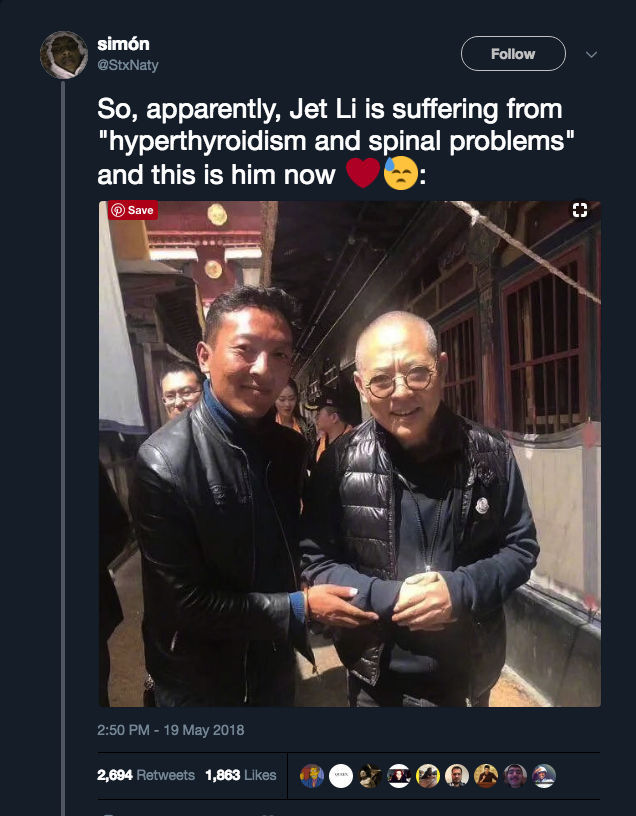 PHOTO. Jet Li, affaibli et malade, est méconnaissable à 55 ans