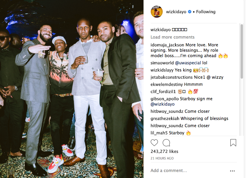 Wizkid congratulates Drake, shares photos spending time with the rapper