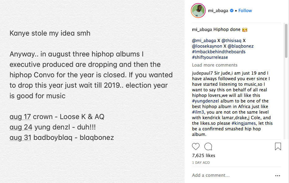 MI Abaga reveals he is releasing three albums back to back, says Kanye West ‘stole’ his idea