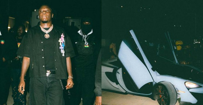 Stonebwoy arrival in a white McLaren at the University of Ghana Stadium for the 24th Senior Africa Athletics Championship