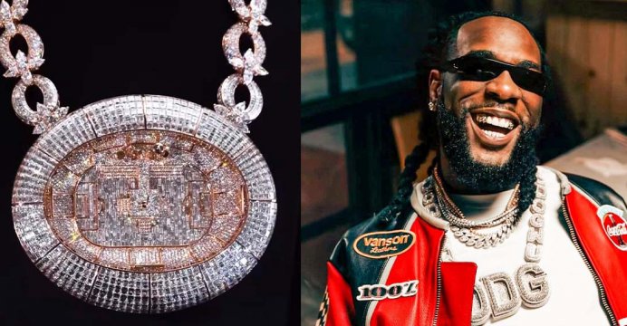Burna Boy Showcases Unique Stadium-Inspired Diamond Necklace