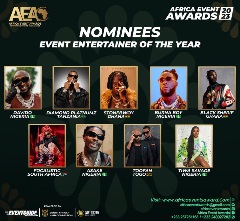 Burna Boy, Stonebwoy, Asake, Berla Mundi, Focalistic, Black Sheriff & more nominated for 2023 Africa Events Awards