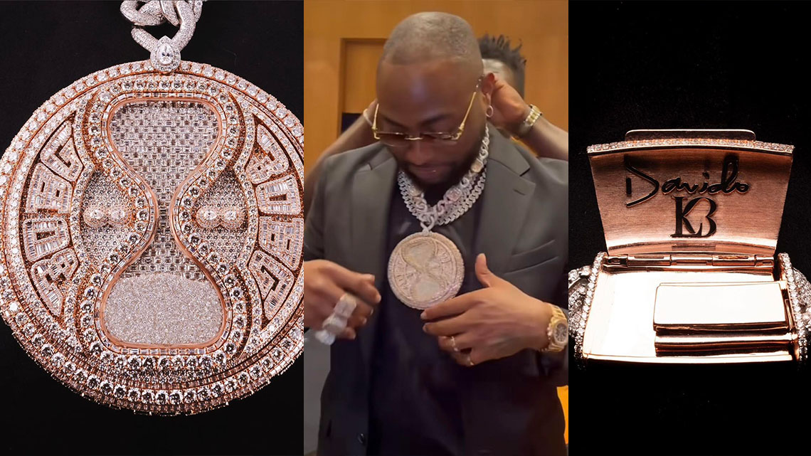 Davido's bespoke pendant, dedicated to the success of his new album 'Timeless!
