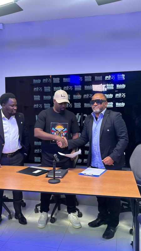 Founder of WatsUp TV Abdoulaye Traore,Channel Manager Eddy Blay and CEO of Ghana DJ Awards Merqury Quaye