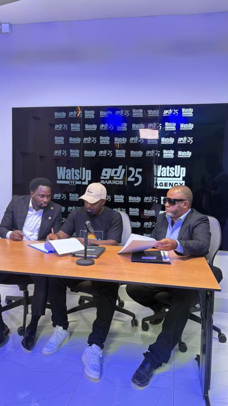 Founder of WatsUp TV Abdoulaye Traore,Channel Manager Eddy Blay and CEO of Ghana DJ Awards Merqury Quaye