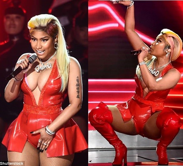 Nicki Minaj puts up sexy display in  very racy red dress during BET award perfomance