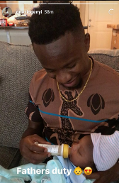 Footballer, Onazi Ogenyi, already assuming his daddy duties, shares photo of himself bottlefeeding his daughter