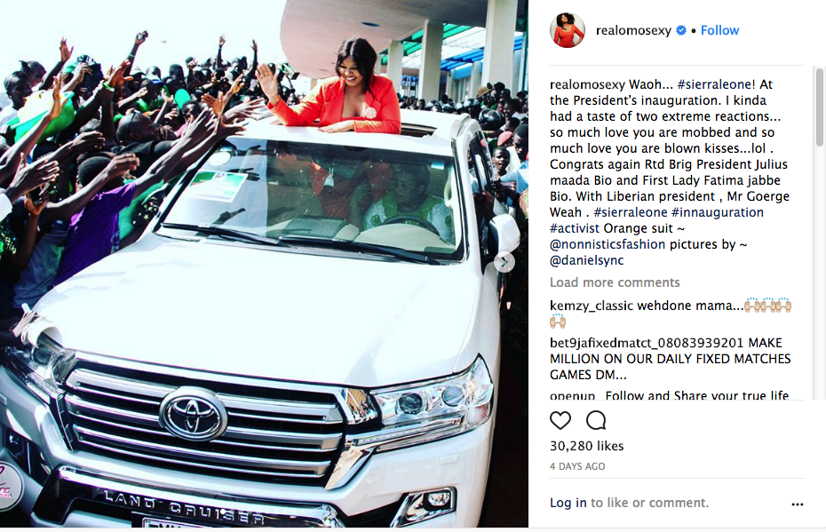 Omotola Jalade Submerged By fans' Love In Sierra Leon