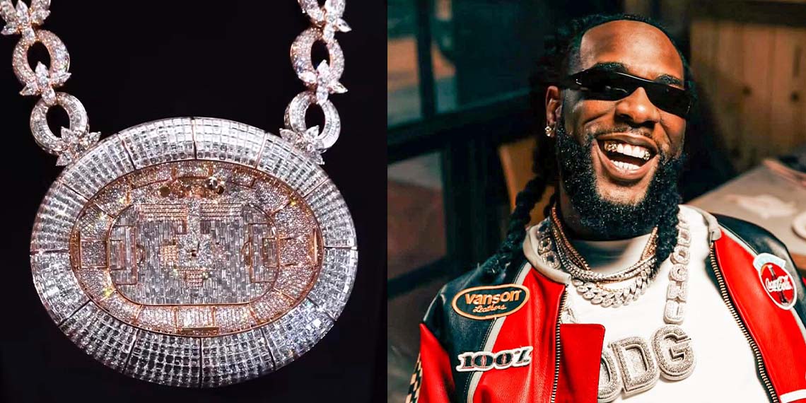 Burna Boy Showcases Unique Stadium-Inspired Diamond Necklace